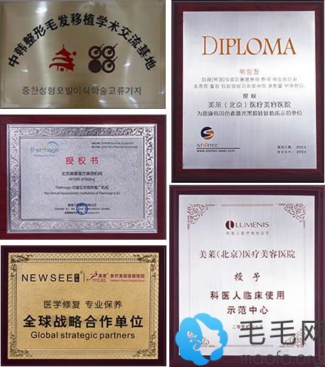 北京美莱植发中心荣誉证书