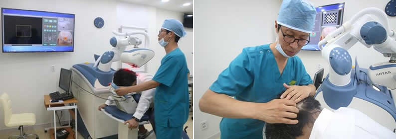 韩国奥拉克毛发移植中心运用植发机器人artas机器人为患者植发