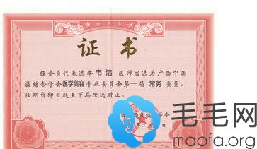 韦洁荣获广西中西医结合学会医学美容专业委员会证书