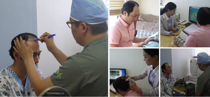 与韩国多娜植发医生商谈及医生术前设计及术前检测
